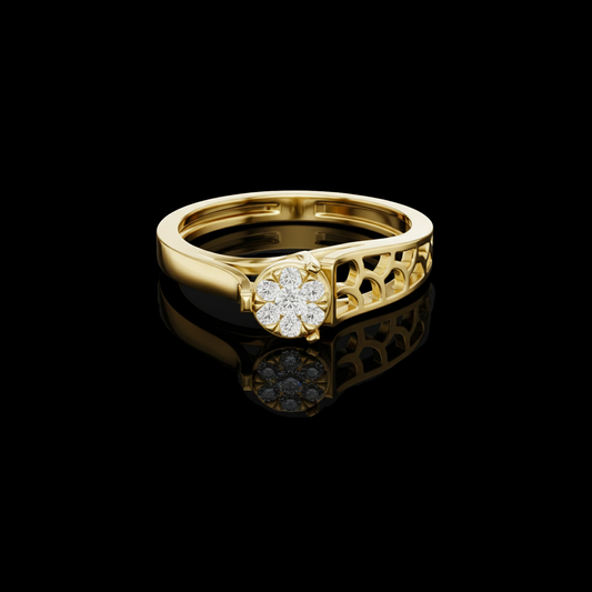 0.12 TCW Blossom Moissanite Diamond Cluster Ring with Intricate Openwork Band