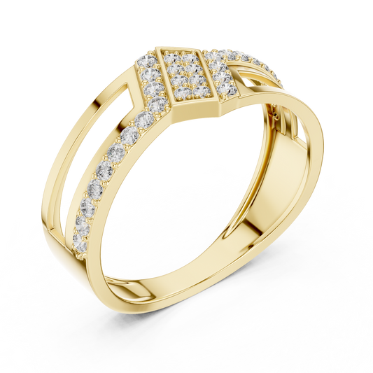Round Lab Diamond Openwork Statement Ring Geometric Pave Band - view 4