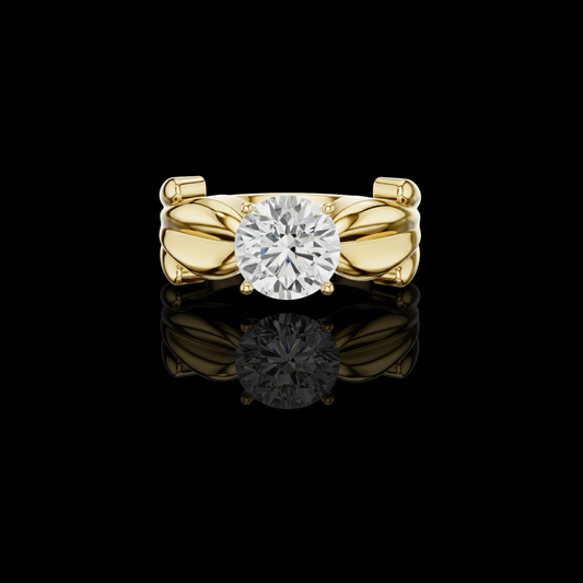 1.00 TCW Embrace Round Solitaire Moissanite Diamond Ring with Sculpted Split Band