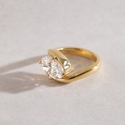 Oval Lab Diamond Solitaire Ring With Sculptural Bypass Band - view 4