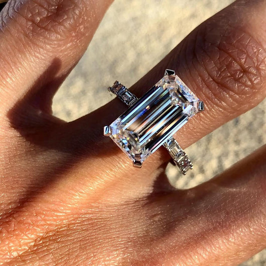 Emerald Cut Lab Diamond Engagement Ring With Baguette Sides - view 4