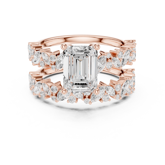 1.92 CT Luxury Designer Emerald Moissanite Diamond Ring Bridal Set with Marquise and Round Accents