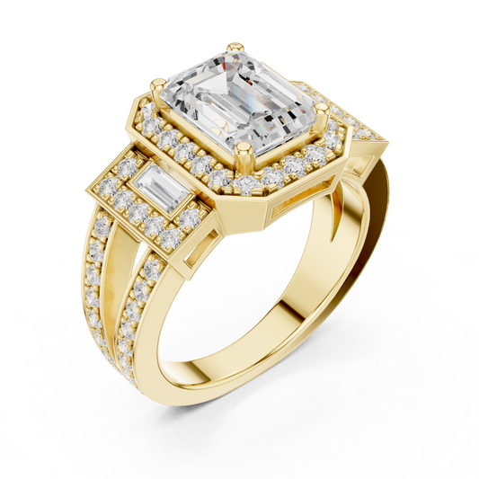 Emerald Halo Moissanite Split Shank Wedding Bridal Ring - view 4