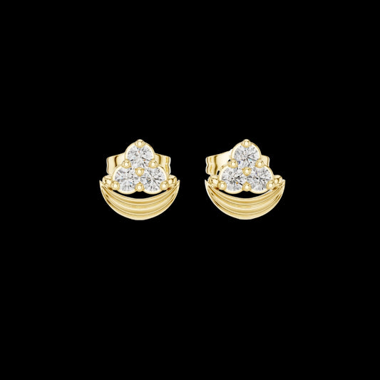 0.36 TCW Luna Crest Moissanite Diamond Cluster Gold Stud Earrings with Sculpted Crescent Design For Her