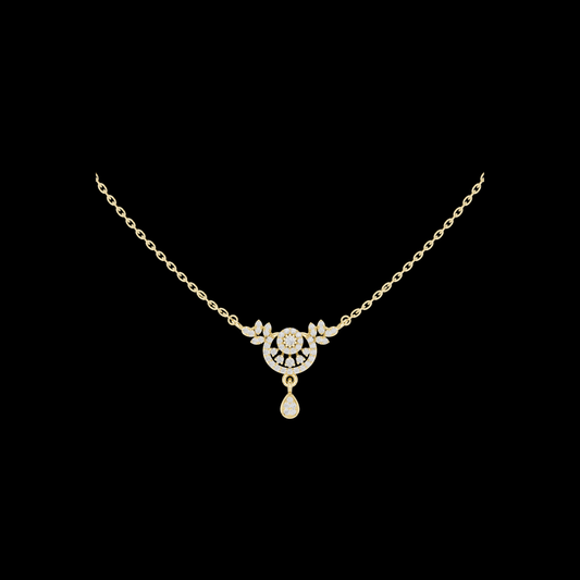 0.29 TCW Elegant Moissanite Diamond Crescent with Leaf Accents & Dangling Drop Pendant For Her