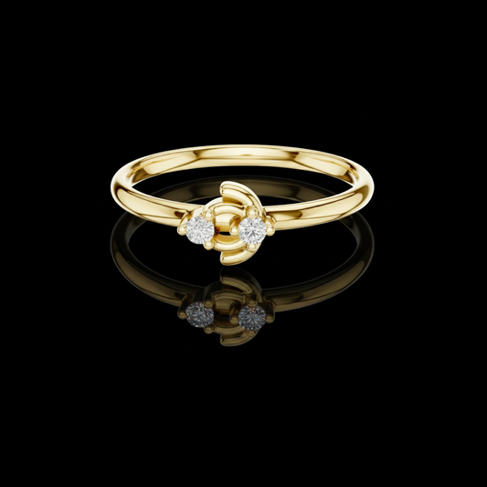 0.03 TCW Minimalist Crescent Embrace Moissanite Ring with Dual Round Diamond Accents