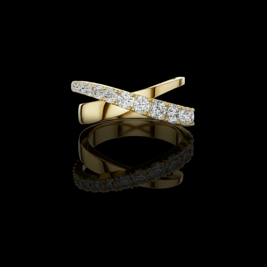 1.09 TCW Luxury Brilliant Round Cut Moissanite Diamond Crossover Modern Eternity Statement Criss Cross Ring For Her