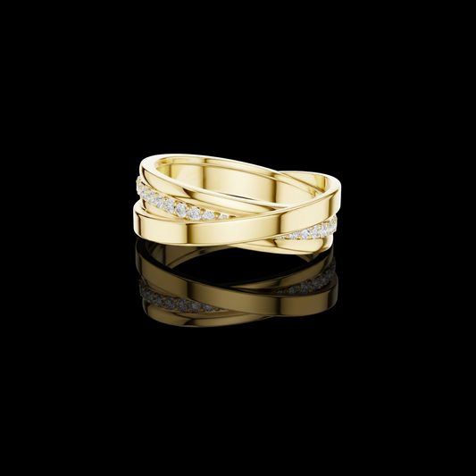 0.29 TCW Golden Embrace Intertwined Lab Grown Diamond Band with Modern Crossover Design