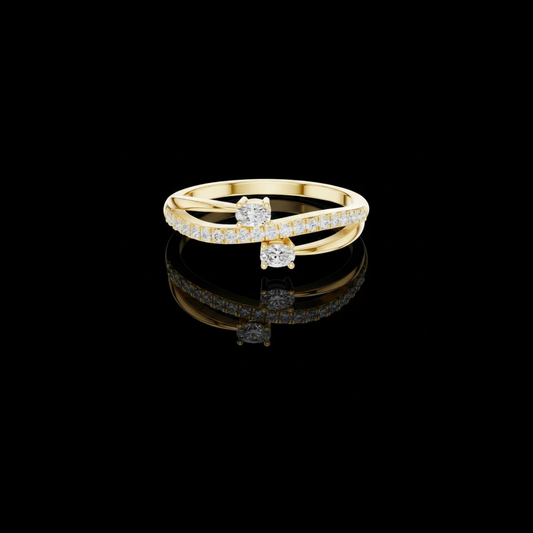 0.22 TCW Premium Crisscross Bypass Ring with Dual Oval Lab Grown Diamonds and Pave Accent