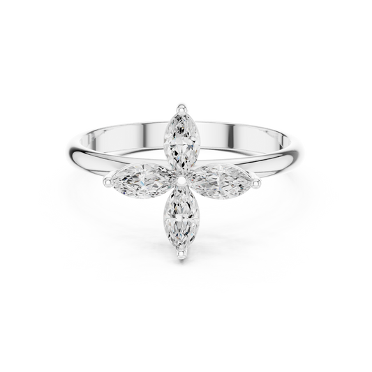 Marquise Cut Four Petal Lab Diamond Engagement Ring - view 3