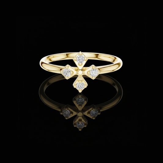 0.06 TCW Lab Grown Diamond Petal Cross Dainty Floral Cluster Ring for Women Minimalist Fine Jewelry Gift