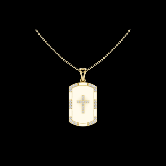 0.75 TCW Cross Dog Tag with Moissanite Diamond Accents Faith Symbol Pendant Premium Unisex Faith Jewelry
