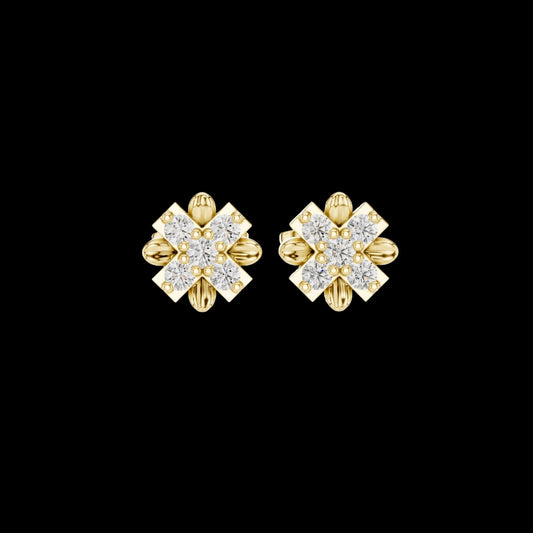 0.31 TCW Floral Cross Moissanite Diamond Stud Earrings with Sculpted Petal Motif Cluster