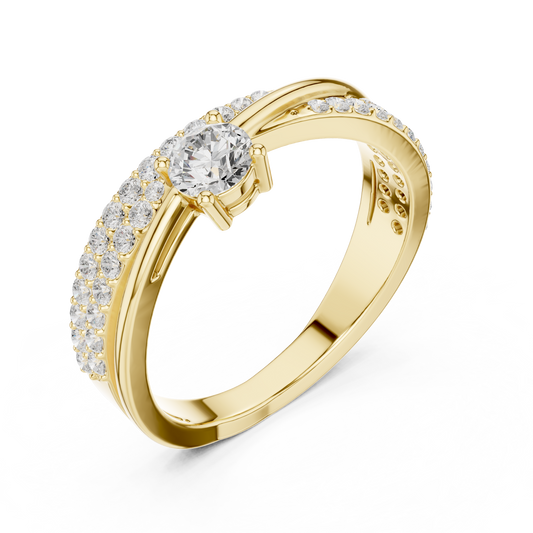 0.30 CT Modern Crossover Twist Style Solitaire Moissanite Round Diamond With Pavé Band