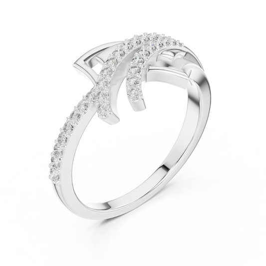 Crossover Pave Setting Round Lab Diamond Engagement Ring - view 4
