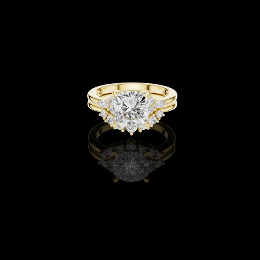 2.10 CT Regal Cushion Cut Lab Grown Diamond Cluster Ring with Marquise Side Diamonds