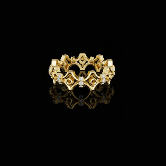 0.29 TCW Crown Crest Moissanite Round Cut Diamond Band with Regal Openwork Architecture