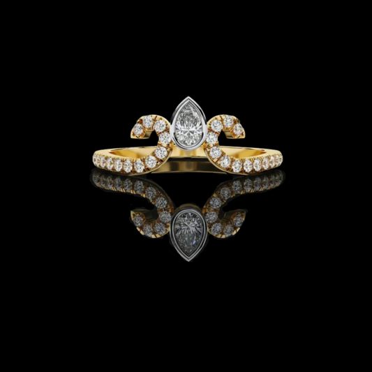 1.00 CT Affordable Vintage Pear Cut Moissanite Diamond Crown Ring By Ivevar For Soft Truth