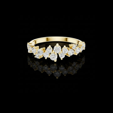 1.00 TCW Ethereal Gold Round Moissanite Diamond Crown Wedding Band with Scalloped Design