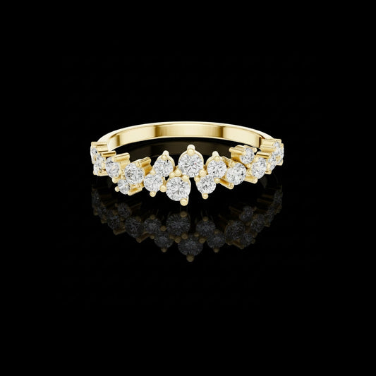 0.54 TCW Ethereal Gold Round Moissanite Diamond Crown Wedding Band with Scalloped Design