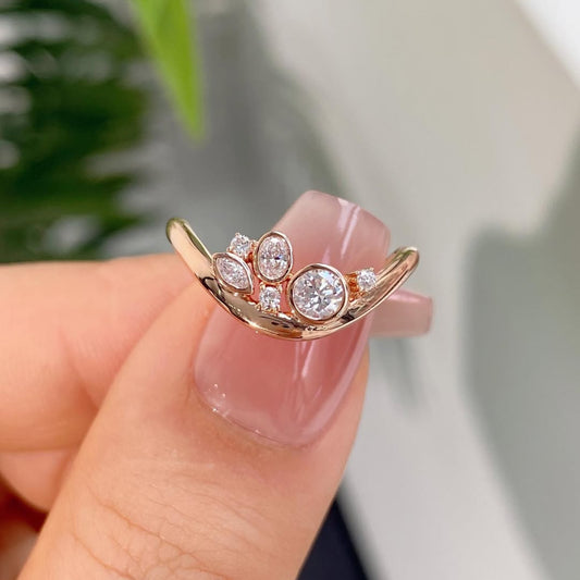 0.55 CT Modern Moissanite Multi Curved Diamond Crown Stacking Wedding Band