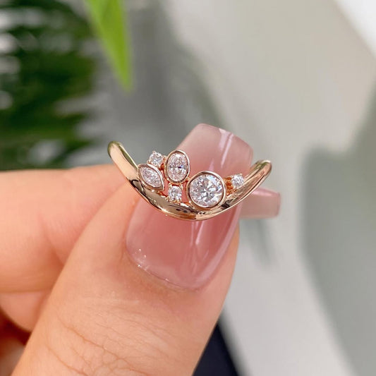 1.00 CT Modern Moissanite Multi Curved Diamond Crown Stacking Wedding Band