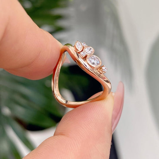 Curved Halo Lab Diamond Wishbone Wedding Band - view 2