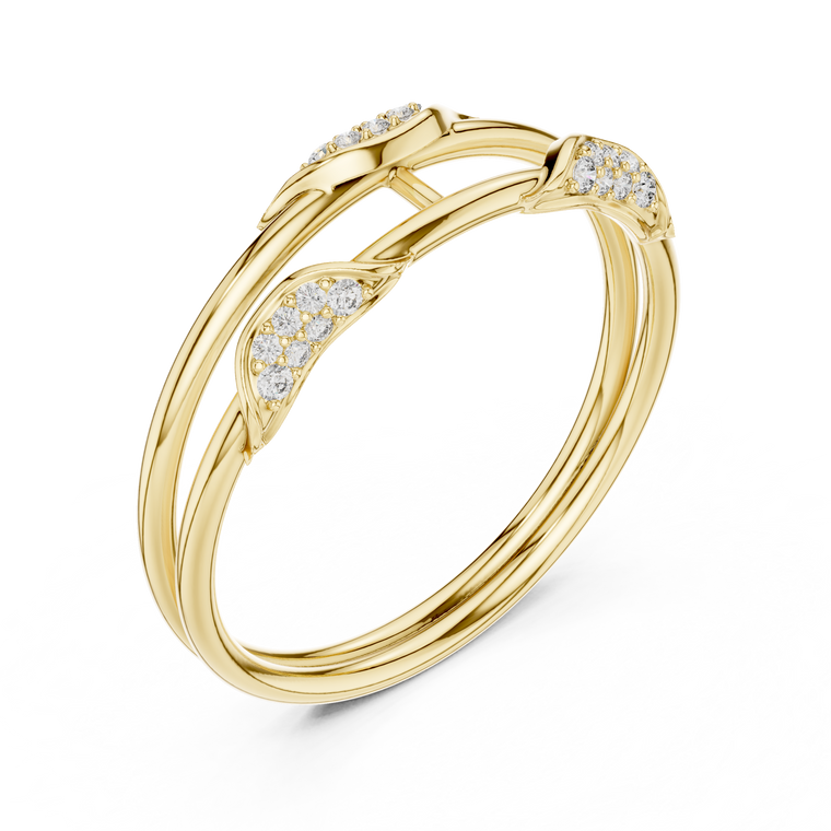 Round Cut Lab Diamond Double Band Leaf Open Ring - view 2