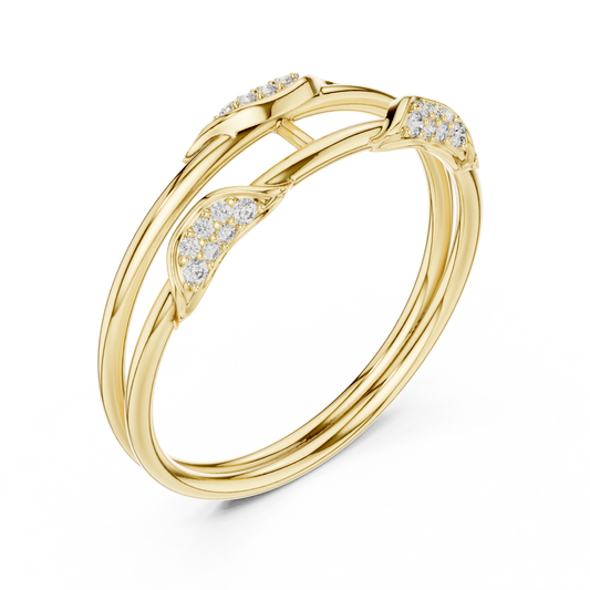 Round Cut Moissanite Double Band Leaf Open Ring - view 2