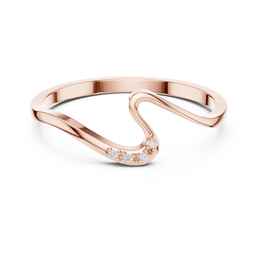 0.016 TCW Bespoke Minimalist Curved Stacking Round Band Modern Wave Moissanite Diamond Ring