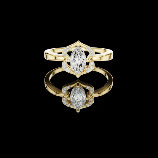 0.82 CT Stunning Marquise Lab Grown Diamond Ring with Elegant Curved Crown Halo and Polished Band