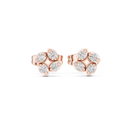 0.14 TCW Soft Floral Geometry Petal Curve Moissanite Round Diamond Stud Earrings For Gift