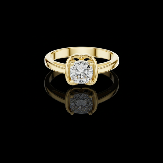 0.77 TCW Timeless Cushion Cut Lab Grown Diamond Solitaire Ring with unique Bezel Setting