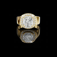 3.00 CT Bold Cushion Cut Lab Diamond Halo Ring in Gold with Thick Comfort Fit Band
