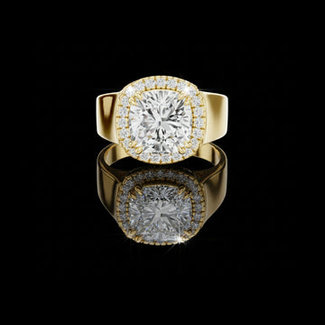 1.56 CT Bold Cushion Cut Lab Diamond Halo Ring in Gold with Thick Comfort Fit Band