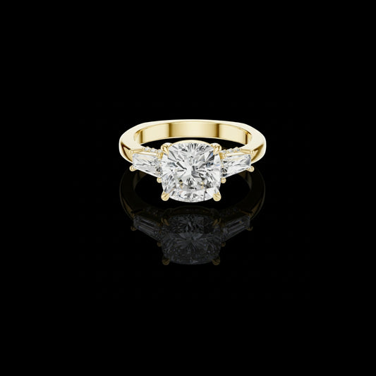 3.00 CT Heirloom Cushion Cut Three Stone Lab Grown Diamond Ring with Baguette Sides