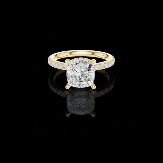 3.50 CT Dazzling Cushion Lab Grown Diamond Ring with Hidden Halo Pave Band Engagement Ring For Her
