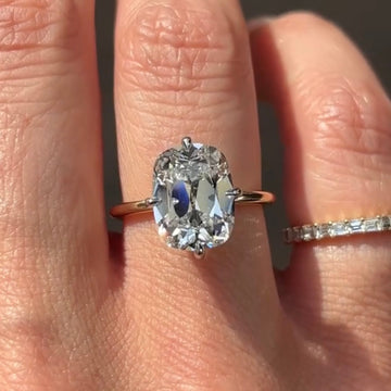 3.00 CT Aristocrat Elongated Cushion Old Mine Cut Moissanite Diamond Solitaire Ring in Gold with Minimal Prong Setting