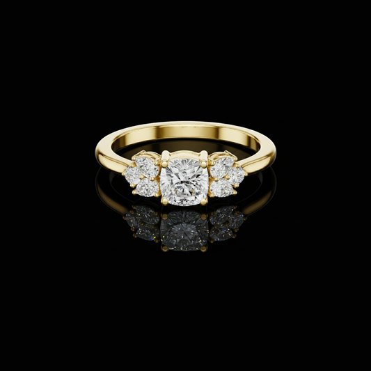 0.65 CT Designer Cushion Cut Lab Grown Diamond Ring with Floral Cluster Side Accents