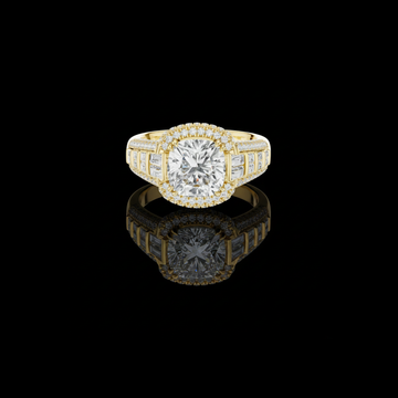 3.50 CT Cushion Center Lab Grown Diamond Pave Halo Setting and Baguette Side Stone Ring Designer Bridal Fine Jewelry