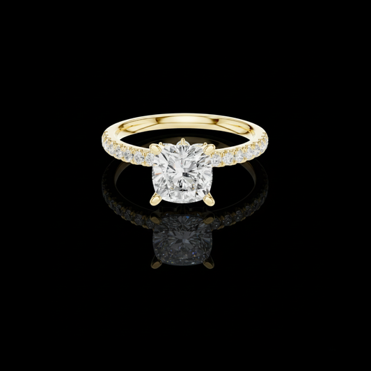 2.50 CT Delicate Cushion Cut Lab Grown Diamond With Sparkling Pave Band Engagement Ring For Her