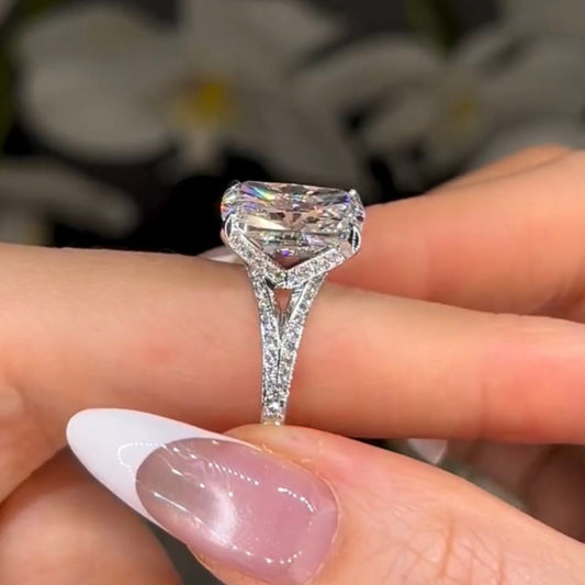 Cushion Cut Lab Diamond Four Prong Hidden Halo Pave Engagement Ring - view 2