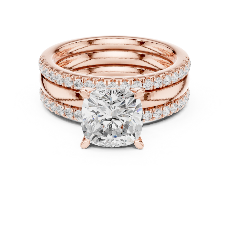 3.00 CT Cushion Cut Lab Diamond Ring with Dual Pave Eternity Bands - view 2