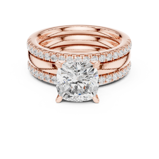 3.00 CT Lustrous Gold Cushion Cut Moissanite Diamond Ring with Dual Pave Eternity Ring For Women Gift