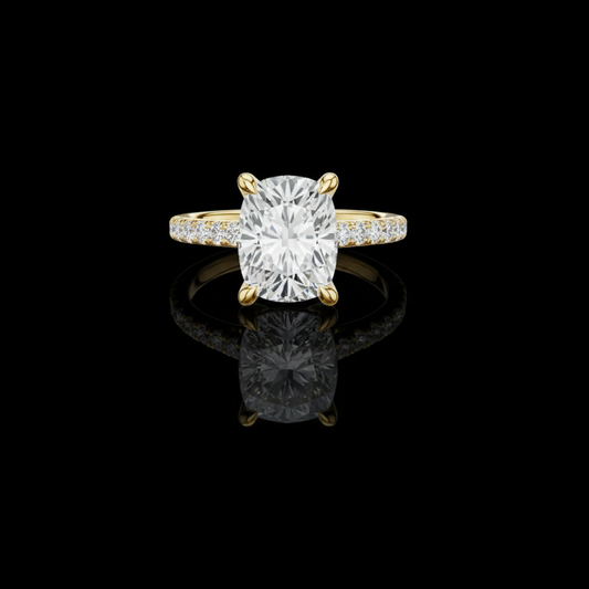 4.00 CT Elegant Cushion Moissanite Diamond with Hidden Halo Pave Band Designer Engagement Ring For Her