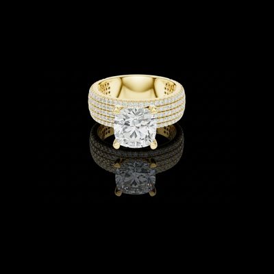 Four Row Cushion Lab Diamond Engagement Ring Pave Wedding Band