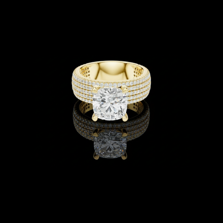 Four Row Cushion Lab Diamond Engagement Ring Pave Wedding Band