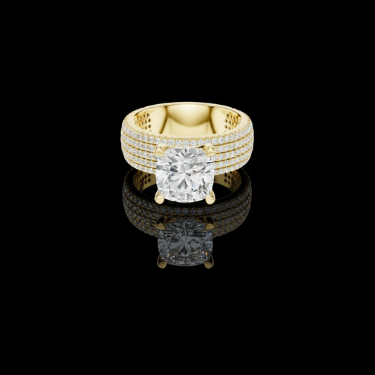 2.60 CT Royality Round Brilliant Solitaire Moissanite Diamond Ring with Wide Multi Row Pave Band
