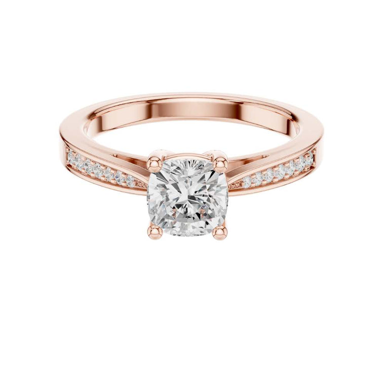 Cushion Cut Lab Diamond Solitaire Pave Setting Engagement Ring - view 2