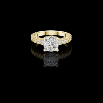 2.50 CT Vintage Inspired Cushion Cut Lab Grown Diamond Ring with Detailed Filigree and Pave Band